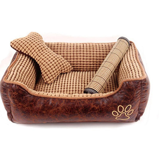 Luxury Suede Dog Bed Set With Free Bone, Blanket, And Summer Mat-0