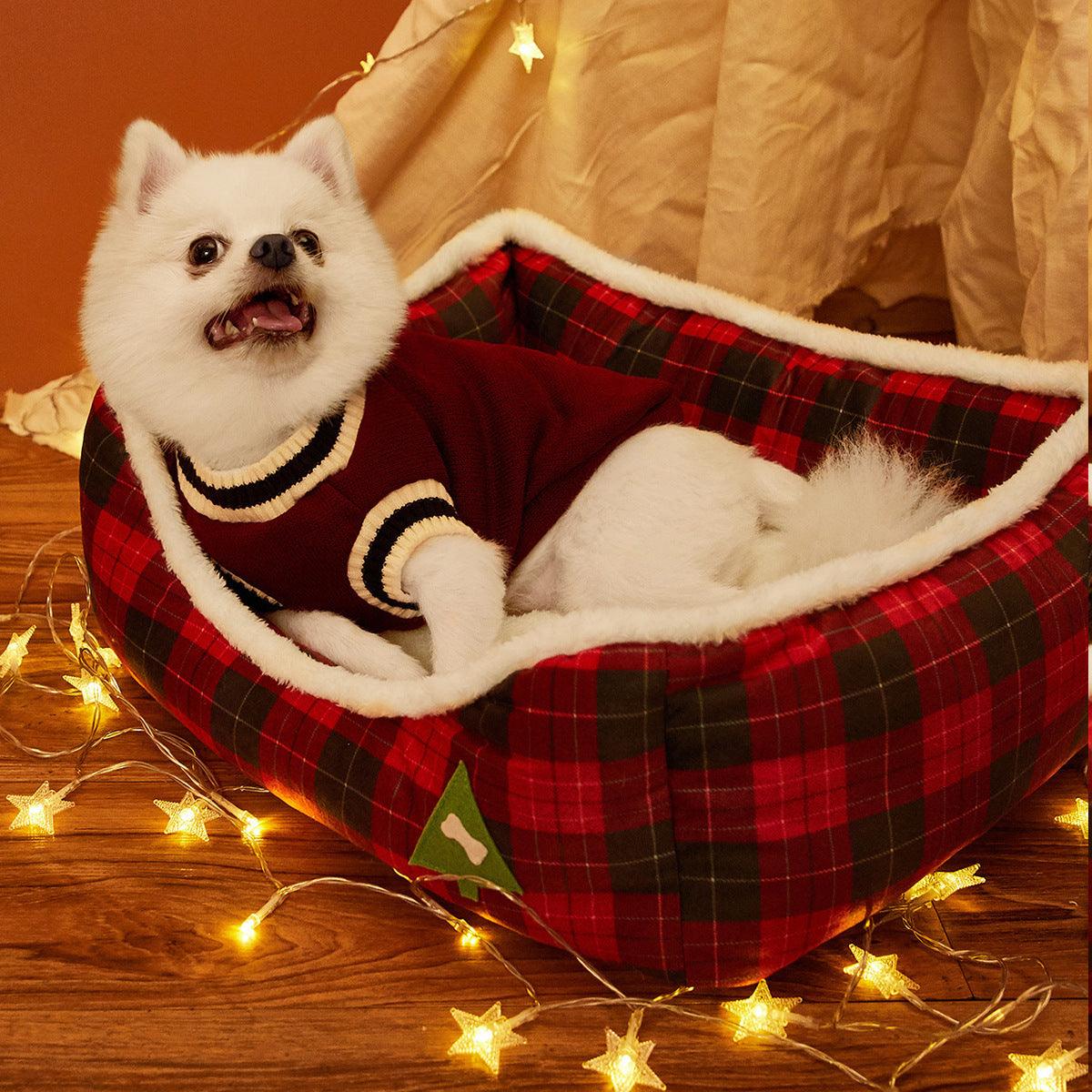 Luxury Festive Pet Haven - Cozy Christmas Sofa Bed For Dogs And Cats-1