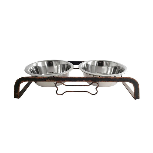 Rustic Elevated 32oz Two Bowl Dog Feeding Station-0