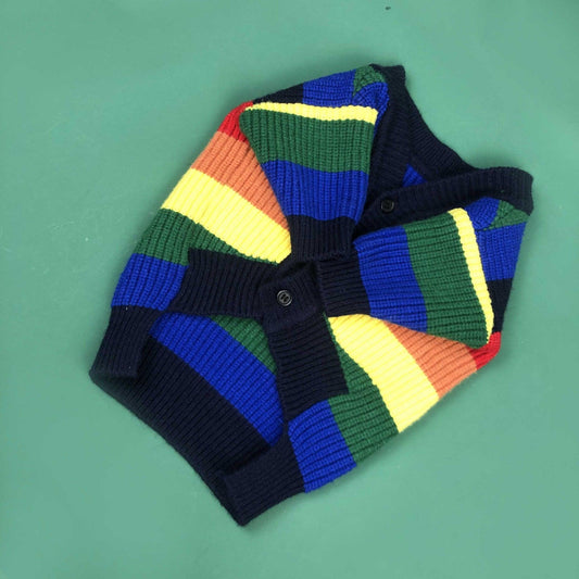 Rainbow Striped Dog Cardigan: A Burst Of Color For Your Pup-0