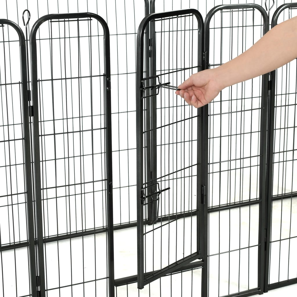 vidaXL Dog Playpen 8 Panels Steel 31.5"x39.4" Black-0