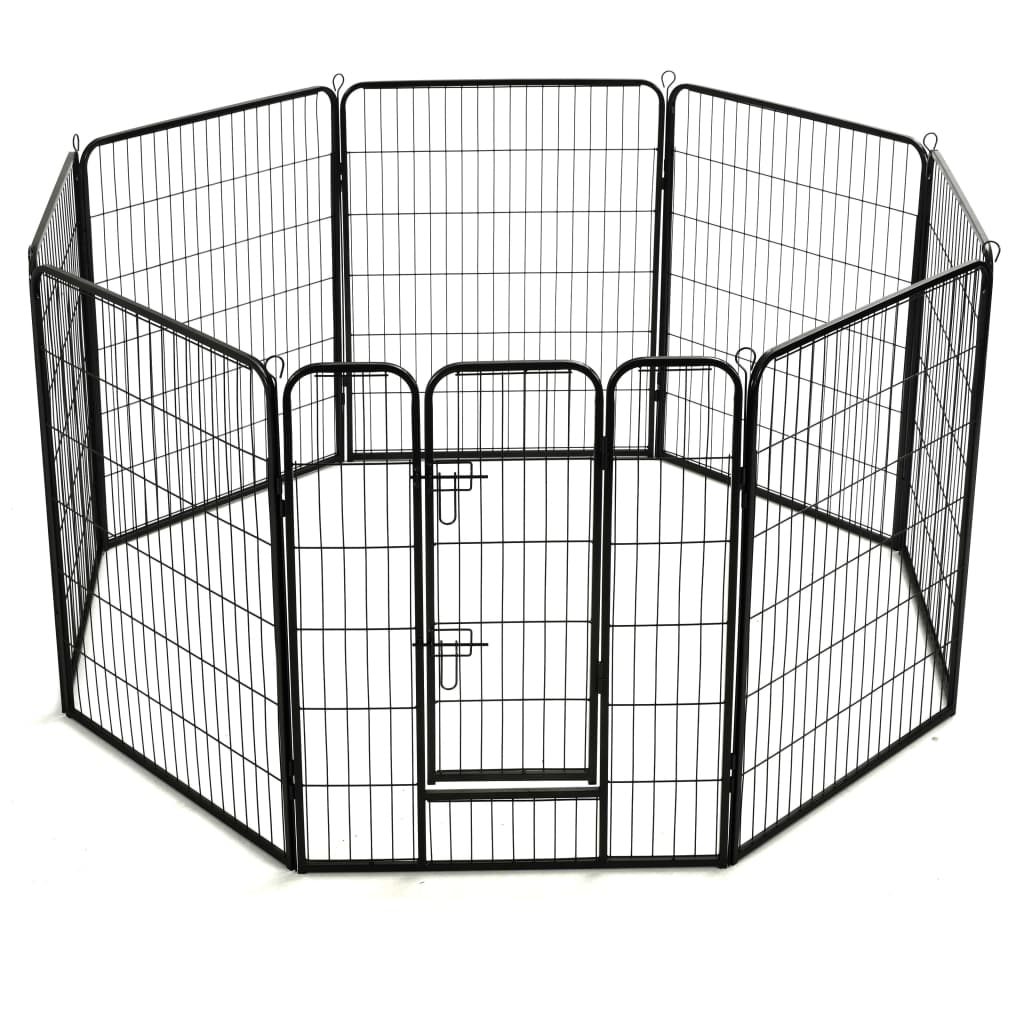 vidaXL Dog Playpen 8 Panels Steel 31.5"x39.4" Black-3