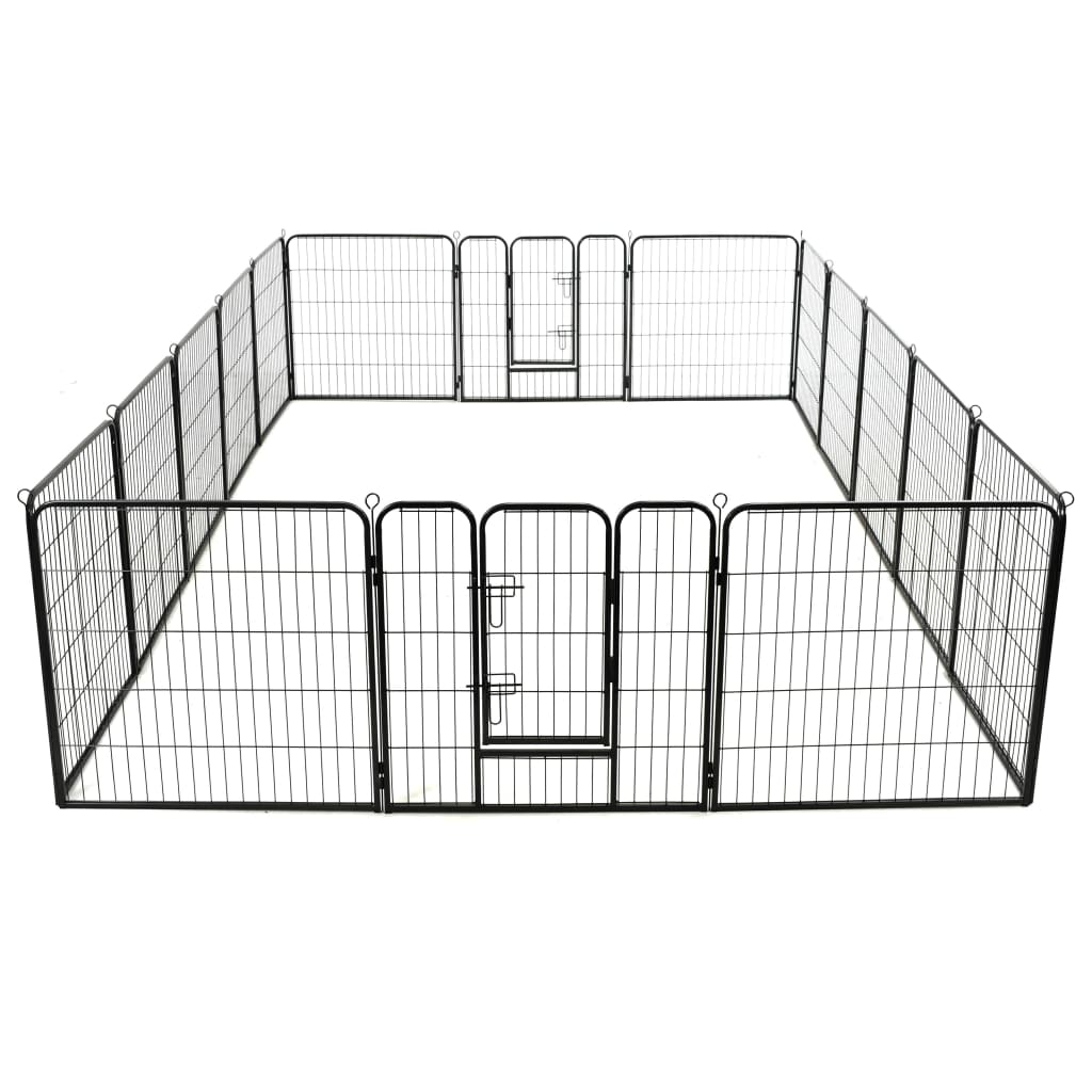 vidaXL Dog Playpen 16 Panels Steel 31.5"x31.5" Black-4