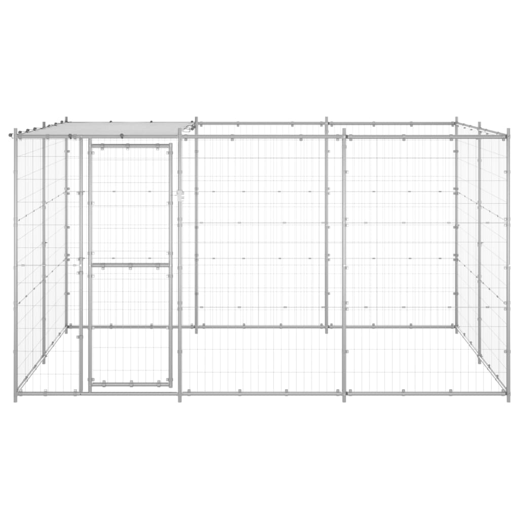 vidaXL Outdoor Dog Kennel Galvanized Steel with Roof 78.1 ft²-0