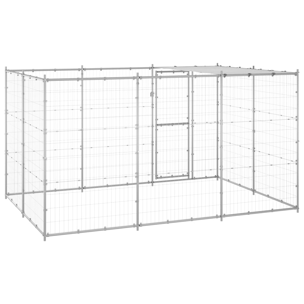vidaXL Outdoor Dog Kennel Galvanized Steel with Roof 78.1 ft²-2