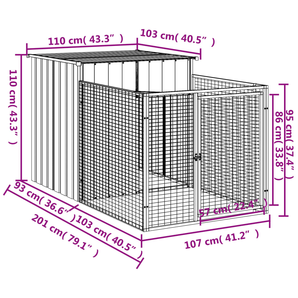 vidaXL Dog House with Run Outdoor Dog Kennel Cage Shelter Galvanized Steel-0