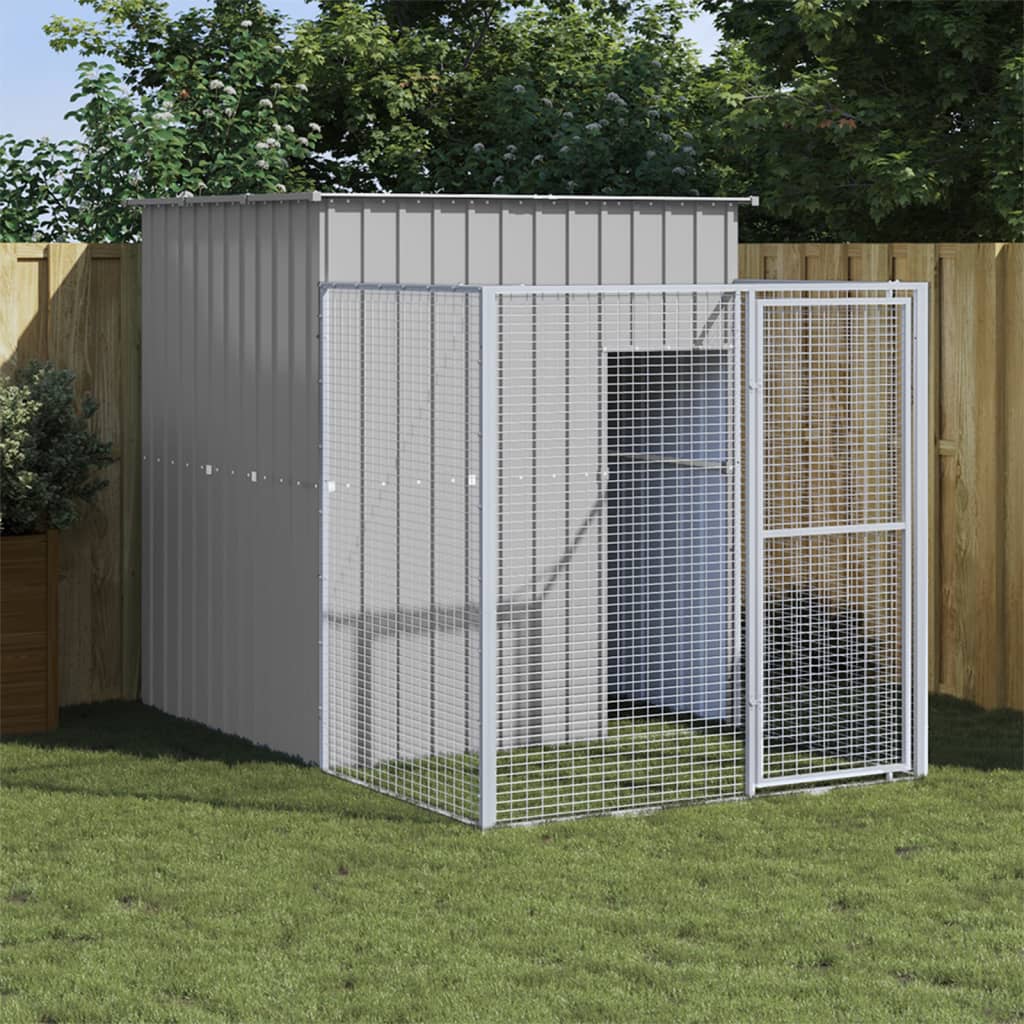 vidaXL Dog House Outdoor Dog Kennel Crate Shelter with Run Galvanized Steel-7