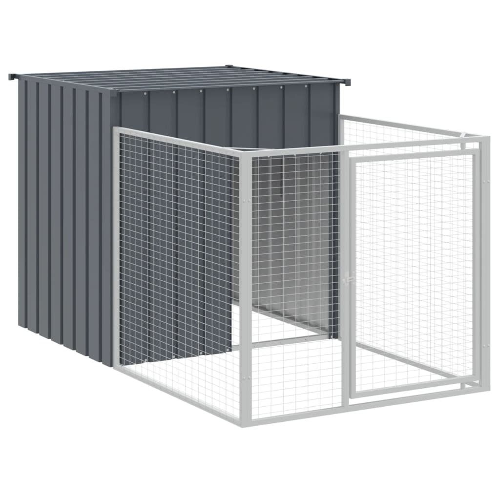 vidaXL Dog House with Run Outdoor Dog Kennel Cage Shelter Galvanized Steel-2