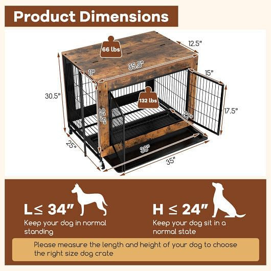 Industrial Dog Kennel with Flip-up Top 3 Lockable Doors and Removable Tray-Rustic Brown-3