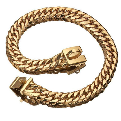 Gold Stainless Steel French Pitbully Dog Collar Leash - Stylish And Durable Pet Chain-4