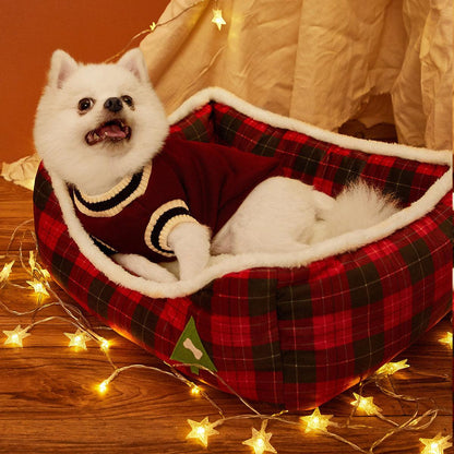 Luxury Festive Pet Haven - Cozy Christmas Sofa Bed For Dogs And Cats-1
