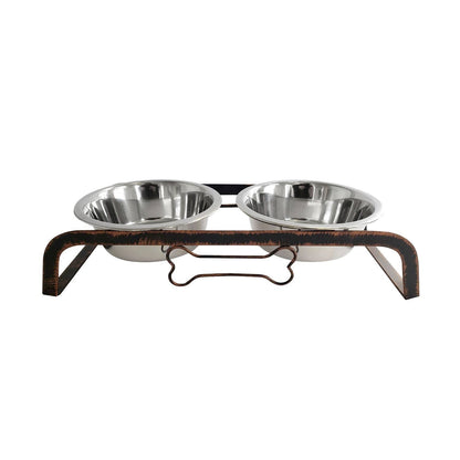 Rustic Elevated 32oz Two Bowl Dog Feeding Station-0