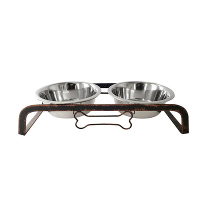 Rustic Elevated 32oz Two Bowl Dog Feeding Station-2