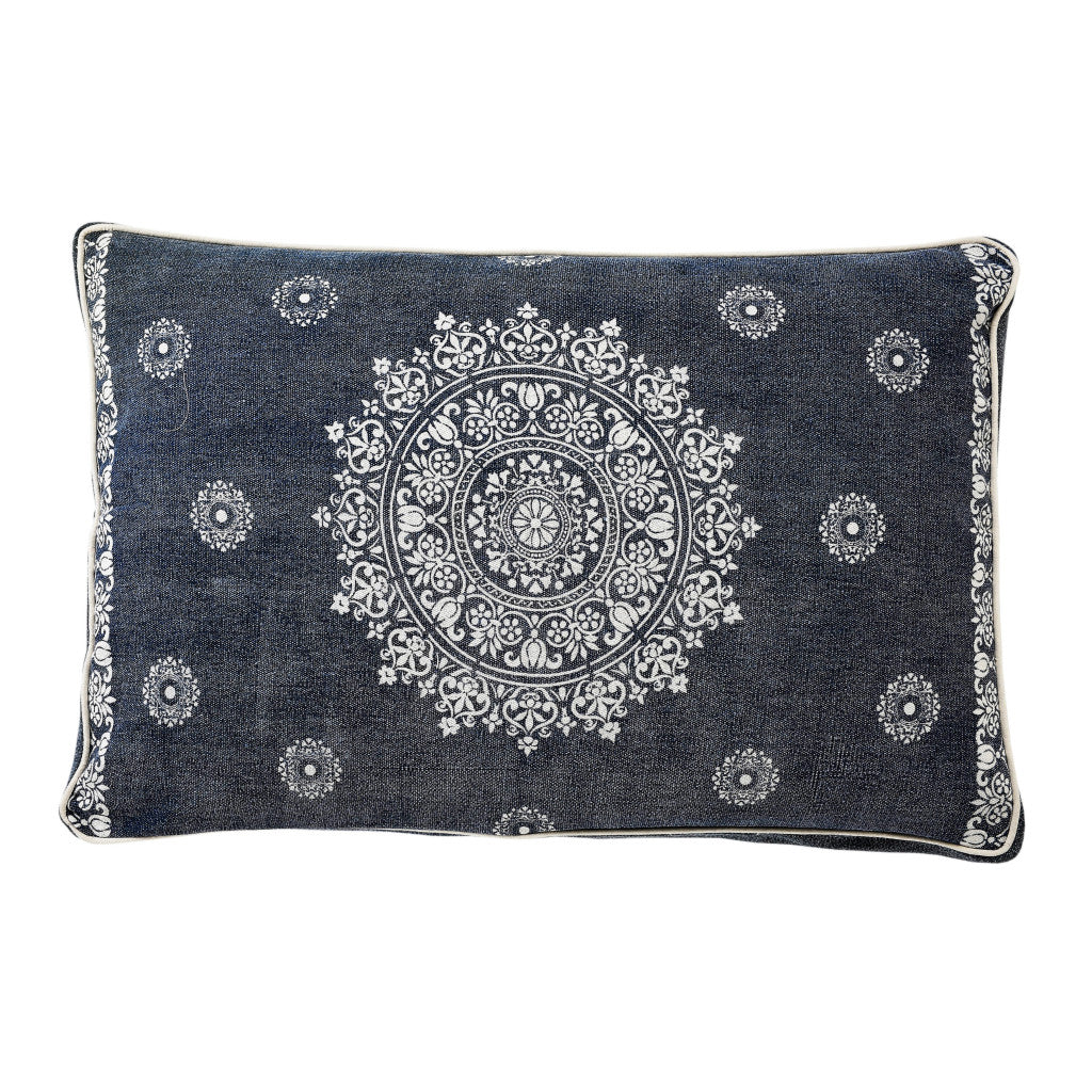 24" X 36" Stonewashed Blue Medallion Pillow Style Pet Bed With Removable Cover-3