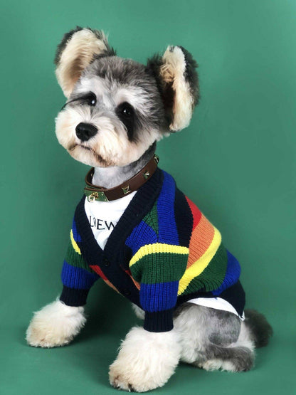 Rainbow Striped Dog Cardigan: A Burst Of Color For Your Pup-3