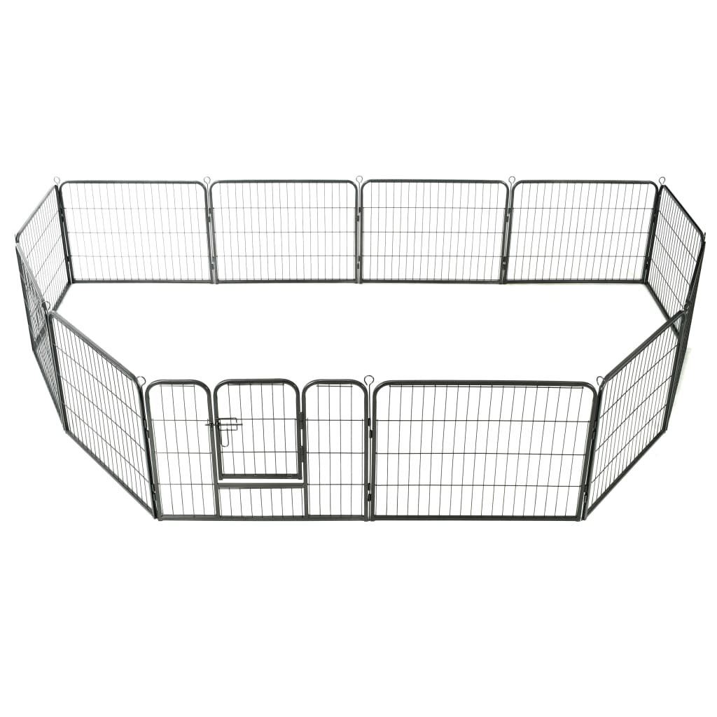 vidaXL Dog Playpen 12 Panels Steel 31.5"x23.6" Black-0
