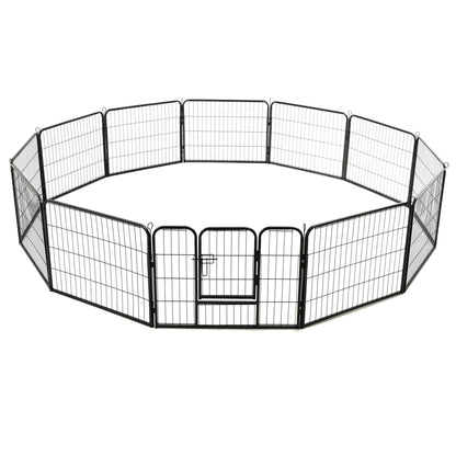 vidaXL Dog Playpen 12 Panels Steel 31.5"x23.6" Black-2