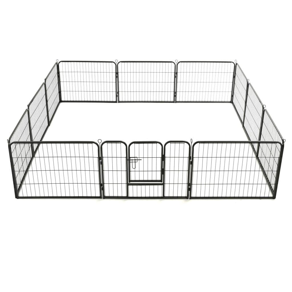 vidaXL Dog Playpen 12 Panels Steel 31.5"x23.6" Black-3