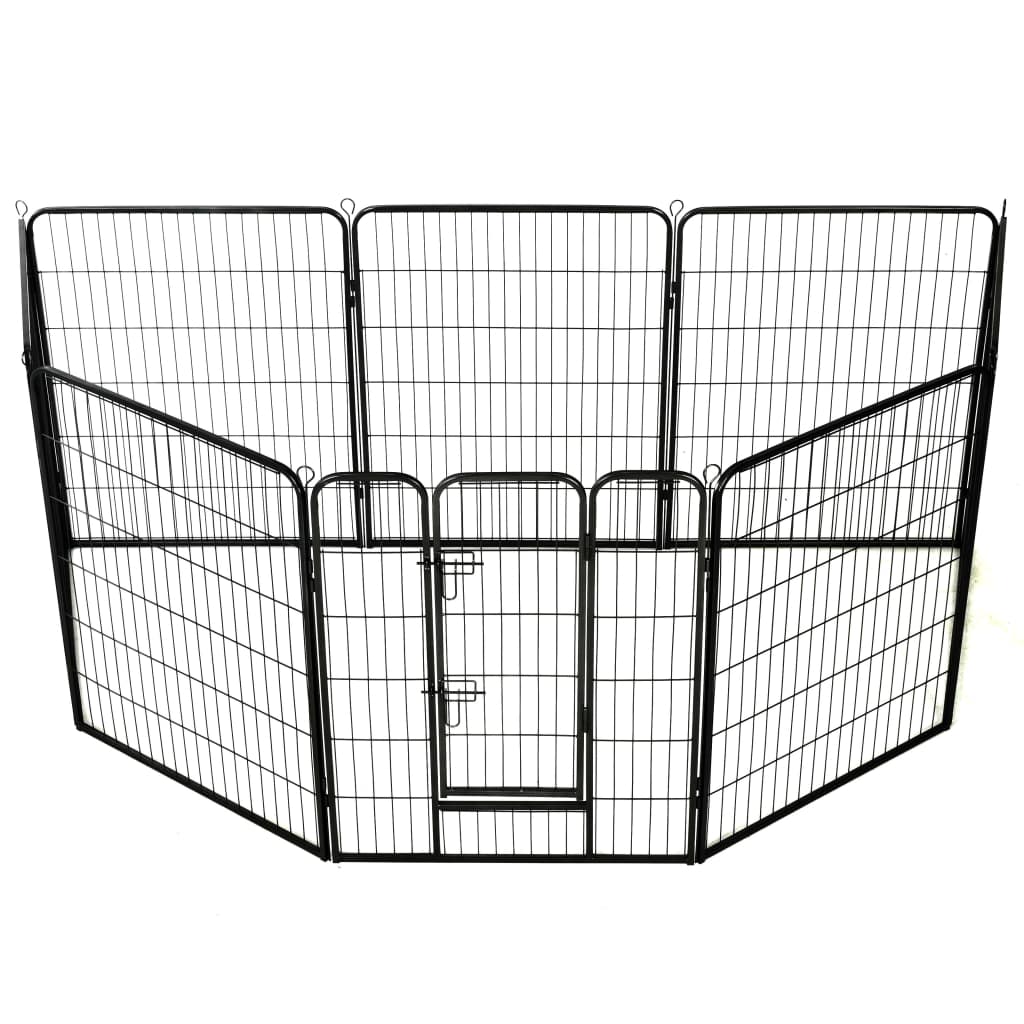 vidaXL Dog Playpen 8 Panels Steel 31.5"x39.4" Black-1