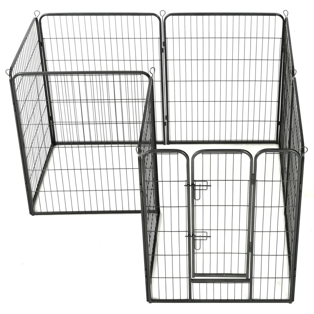 vidaXL Dog Playpen 8 Panels Steel 31.5"x39.4" Black-2