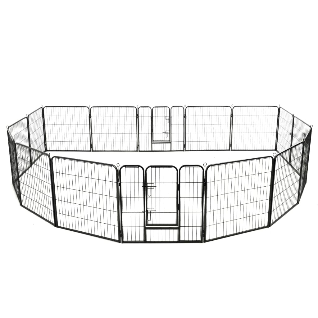 vidaXL Dog Playpen 16 Panels Steel 31.5"x31.5" Black-1