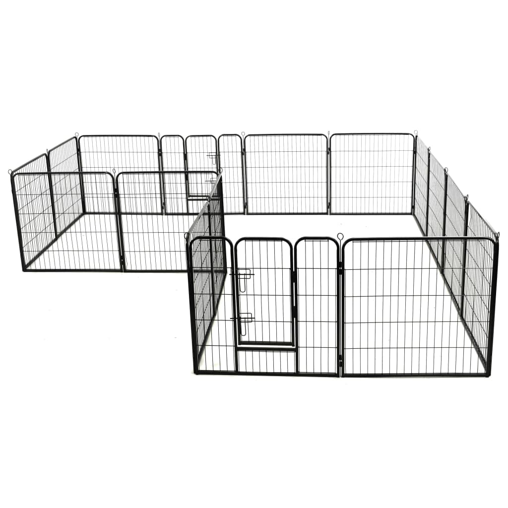 vidaXL Dog Playpen 16 Panels Steel 31.5"x31.5" Black-2