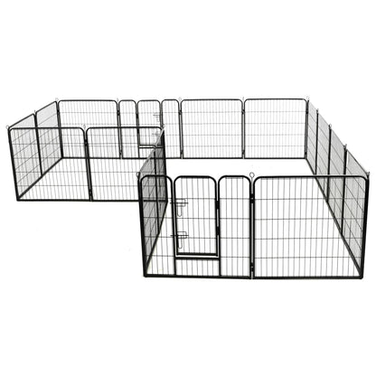 vidaXL Dog Playpen 16 Panels Steel 31.5"x31.5" Black-2