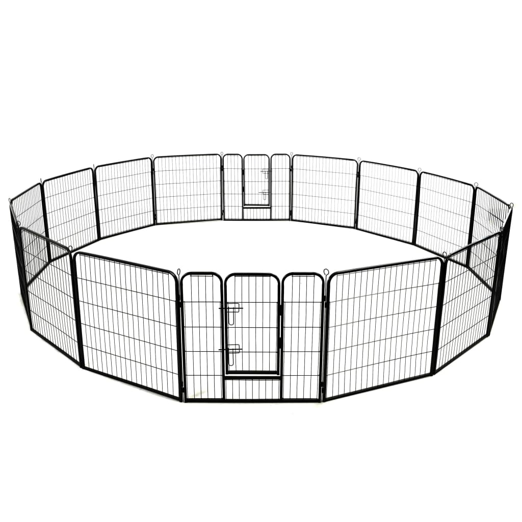 vidaXL Dog Playpen 16 Panels Steel 31.5"x31.5" Black-3