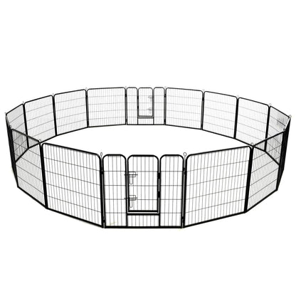 vidaXL Dog Playpen 16 Panels Steel 31.5"x31.5" Black-3