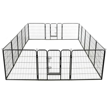 vidaXL Dog Playpen 16 Panels Steel 31.5"x31.5" Black-4