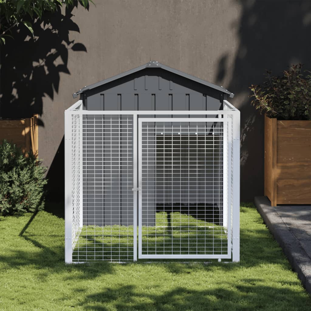 vidaXL Dog House with Run Outdoor Dog Kennel Animal House Galvanized Steel-0