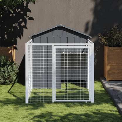 vidaXL Dog House with Run Outdoor Dog Kennel Animal House Galvanized Steel-0