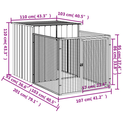 vidaXL Dog House with Run Outdoor Dog Kennel Cage Shelter Galvanized Steel-0