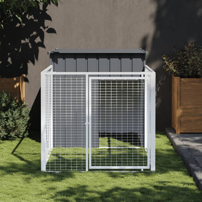 vidaXL Dog House with Run Outdoor Dog Kennel Cage Shelter Galvanized Steel-6