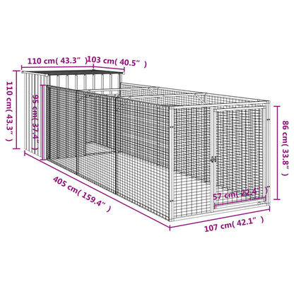 vidaXL Dog House with Run Outdoor Dog Kennel Cage Shelter Galvanized Steel-3