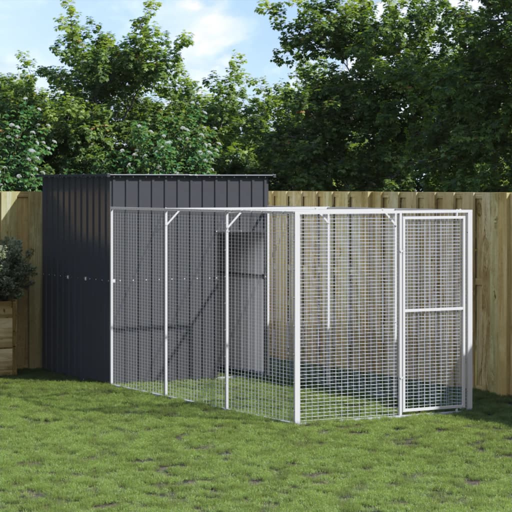 vidaXL Dog House Outdoor Dog Kennel Crate Shelter with Run Galvanized Steel-6