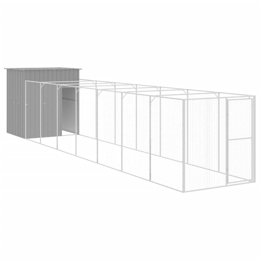 vidaXL Dog House Outdoor Dog Kennel Crate Shelter with Run Galvanized Steel-0