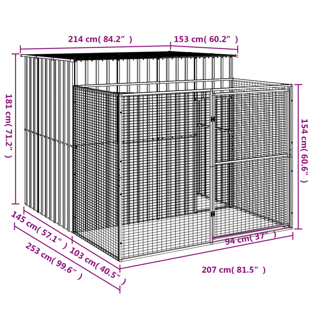 vidaXL Dog House Outdoor Dog Kennel Animal Cage with Roof Galvanized Steel-0