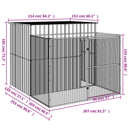 vidaXL Dog House Outdoor Dog Kennel Animal Cage with Roof Galvanized Steel-0
