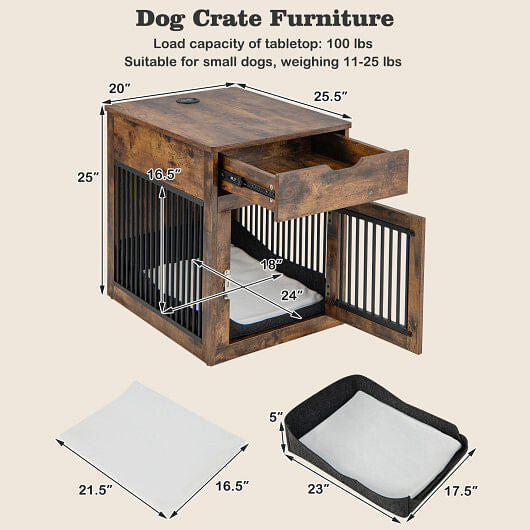 2-In-1 Dog House with Drawer and Wired Wireless Charging-Rustic Brown-2