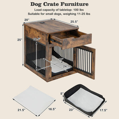 2-In-1 Dog House with Drawer and Wired Wireless Charging-Rustic Brown-2