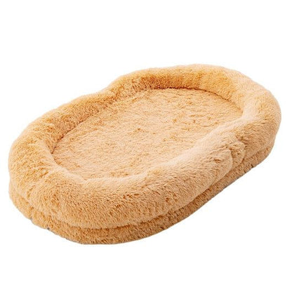 Washable Fluffy Human Dog Bed with Soft Blanket and Plump Pillow-Brown-1