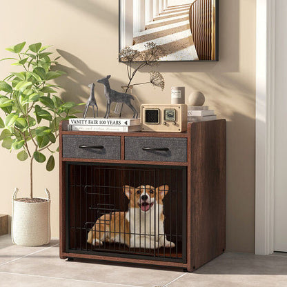 End Table / Indoor Dog Crate with 2 Drawers-1
