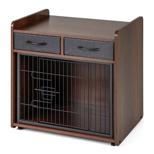 End Table / Indoor Dog Crate with 2 Drawers-2