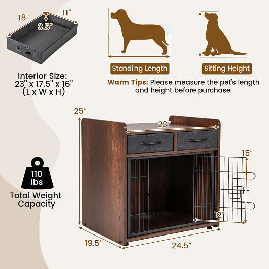 End Table / Indoor Dog Crate with 2 Drawers-3