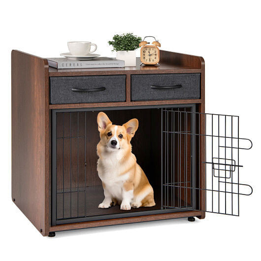 End Table / Indoor Dog Crate with 2 Drawers-4