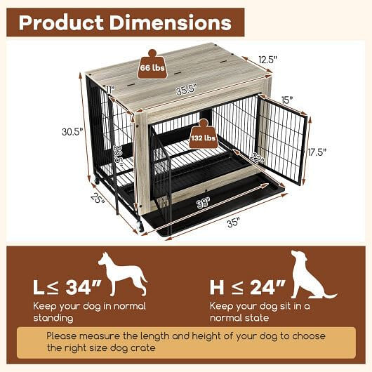 Industrial Dog Kennel with Flip-up Top 3 Lockable Doors and Removable Tray-Rustic Brown-8