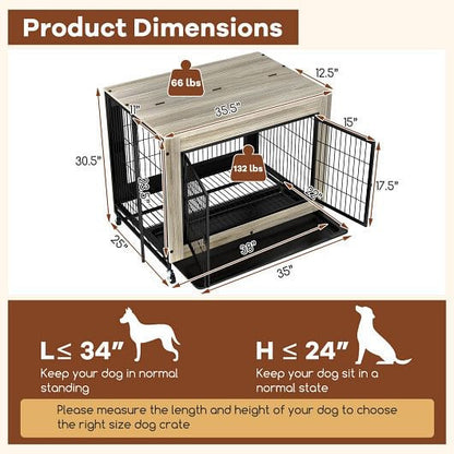 Industrial Dog Kennel with Flip-up Top 3 Lockable Doors and Removable Tray-Rustic Brown-8